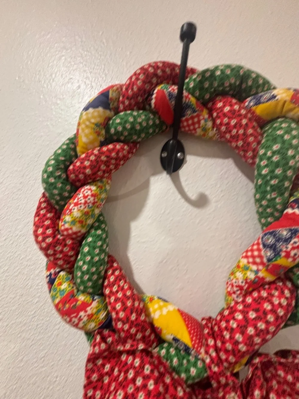 Set of Vintage Large Handmade Quilted Braided Rope Hanging Wreaths w/bow Holiday